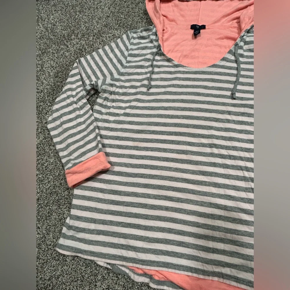 Vintage Gap Striped White, Gray and Choral/Pink Hooded Top - Size L - Picture 4 of 7